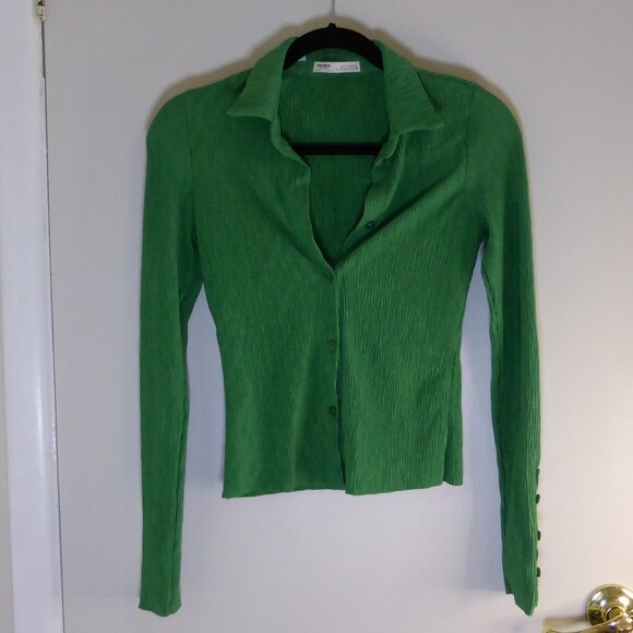 Pull&Bear Green Fitted Button Down Stretch Shirt, Small, Nwot - Picture 4 of 10